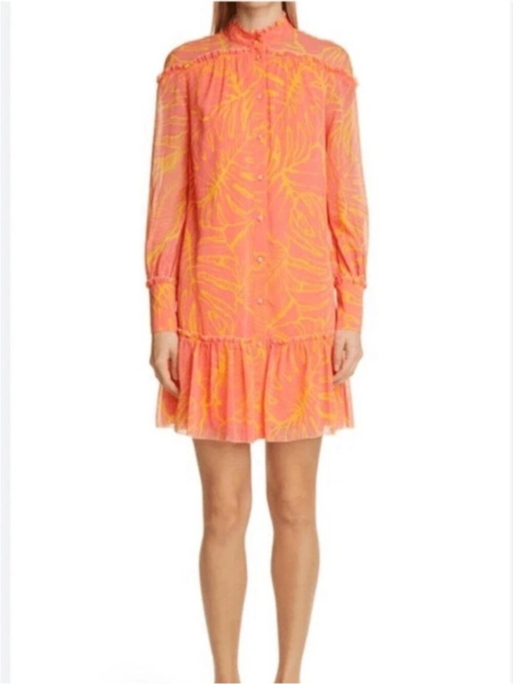 MARCHESA NOTTE bright orange palm leaf print dress 16